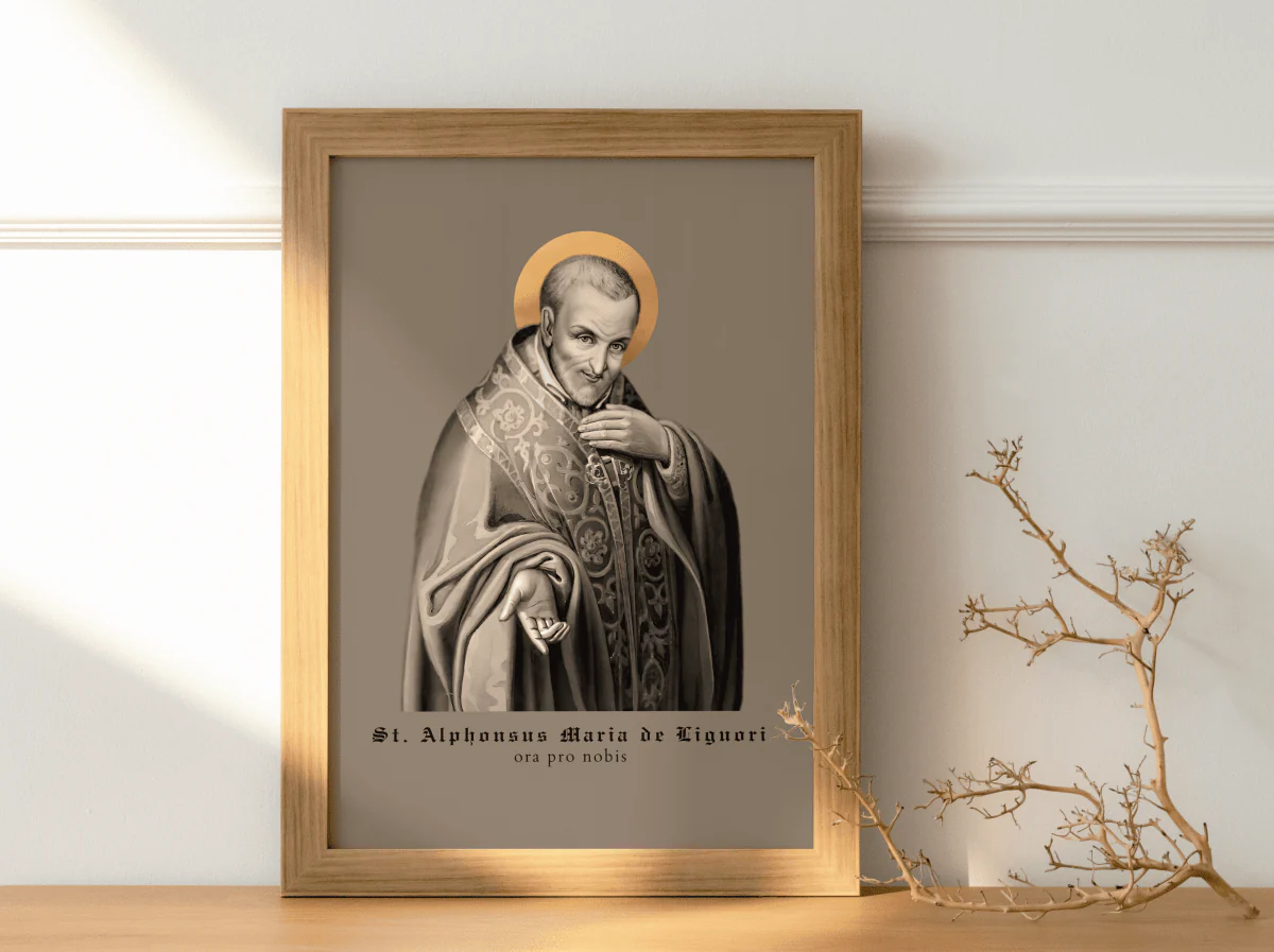 Hl. Alfons Maria von Liguori - Wandbild schwarz/beige