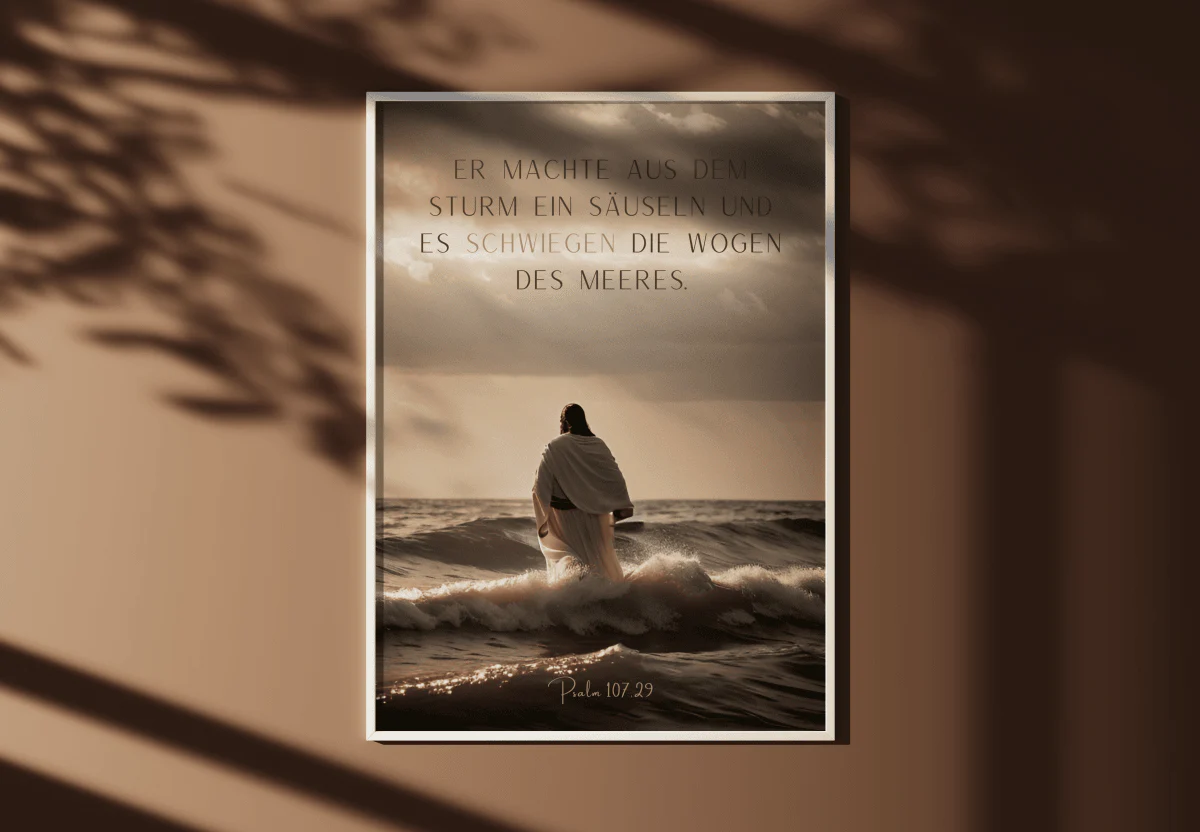 Jesus im Meer mit Bibelvers - Wandbild